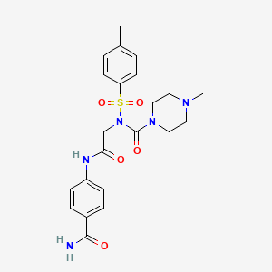 molecular formula C22H27N5O5S B2679200 4-{2-[N-(4-methylpiperazine-1-carbonyl)4-methylbenzenesulfonamido]acetamido}benzamide CAS No. 899744-74-2