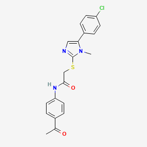 molecular formula C20H18ClN3O2S B2679212 N-(4-acetylphenyl)-2-{[5-(4-chlorophenyl)-1-methyl-1H-imidazol-2-yl]sulfanyl}acetamide CAS No. 921560-91-0