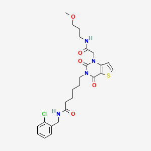 molecular formula C25H31ClN4O5S B2679244 N-(2-chlorobenzyl)-6-[1-{2-[(3-methoxypropyl)amino]-2-oxoethyl}-2,4-dioxo-1,4-dihydrothieno[3,2-d]pyrimidin-3(2H)-yl]hexanamide CAS No. 866013-54-9