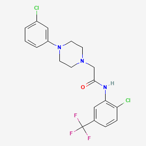 molecular formula C19H18Cl2F3N3O B2679251 N-[2-chloro-5-(trifluoromethyl)phenyl]-2-[4-(3-chlorophenyl)piperazin-1-yl]acetamide CAS No. 329779-26-2