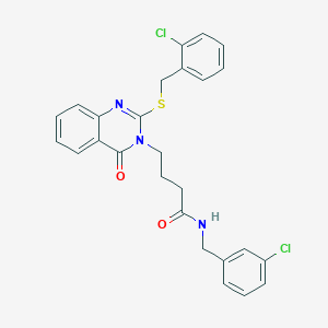 molecular formula C26H23Cl2N3O2S B2679271 N-[(3-chlorophenyl)methyl]-4-(2-{[(2-chlorophenyl)methyl]sulfanyl}-4-oxo-3,4-dihydroquinazolin-3-yl)butanamide CAS No. 422282-27-7