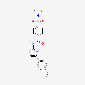 molecular formula C23H25N3O3S2 B2679290 N-(4-(4-isopropylphenyl)thiazol-2-yl)-4-(pyrrolidin-1-ylsulfonyl)benzamide CAS No. 313973-14-7