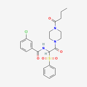 molecular formula C23H26ClN3O5S B2679328 N-[1-(benzenesulfonyl)-2-(4-butanoylpiperazin-1-yl)-2-oxoethyl]-3-chlorobenzamide CAS No. 1042974-65-1