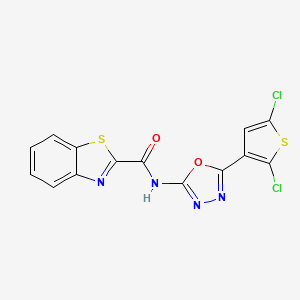 molecular formula C14H6Cl2N4O2S2 B2679331 N-[5-(2,5-dichlorothiophen-3-yl)-1,3,4-oxadiazol-2-yl]-1,3-benzothiazole-2-carboxamide CAS No. 1171673-24-7