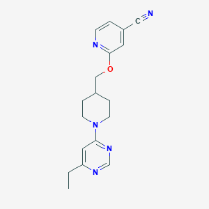 molecular formula C18H21N5O B2679335 2-{[1-(6-Ethylpyrimidin-4-yl)piperidin-4-yl]methoxy}pyridine-4-carbonitrile CAS No. 2415602-41-2