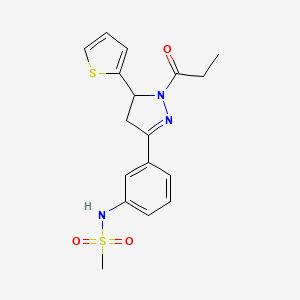 N-[3-(2-propanoyl-3-thiophen-2-yl-3,4-dihydropyrazol-5-yl)phenyl]methanesulfonamide
