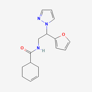 molecular formula C16H19N3O2 B2679339 N-(2-(furan-2-yl)-2-(1H-pyrazol-1-yl)ethyl)cyclohex-3-enecarboxamide CAS No. 2034275-76-6