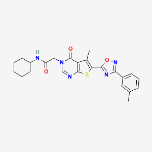 molecular formula C24H25N5O3S B2679399 N-cyclohexyl-2-{5-methyl-6-[3-(3-methylphenyl)-1,2,4-oxadiazol-5-yl]-4-oxo-3H,4H-thieno[2,3-d]pyrimidin-3-yl}acetamide CAS No. 1242857-36-8