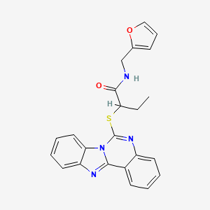 molecular formula C23H20N4O2S B2679401 N-[(furan-2-yl)methyl]-2-{8,10,17-triazatetracyclo[8.7.0.0^{2,7}.0^{11,16}]heptadeca-1(17),2,4,6,8,11(16),12,14-octaen-9-ylsulfanyl}butanamide CAS No. 688792-86-1