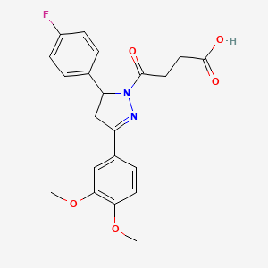 molecular formula C21H21FN2O5 B2679404 4-(3-(3,4-dimethoxyphenyl)-5-(4-fluorophenyl)-4,5-dihydro-1H-pyrazol-1-yl)-4-oxobutanoic acid CAS No. 369394-39-8
