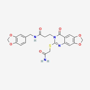 molecular formula C22H20N4O7S B2679412 N-[(2H-1,3-benzodioxol-5-yl)methyl]-3-{6-[(carbamoylmethyl)sulfanyl]-8-oxo-2H,7H,8H-[1,3]dioxolo[4,5-g]quinazolin-7-yl}propanamide CAS No. 688059-51-0