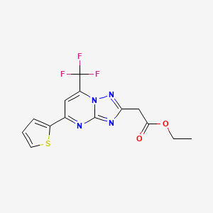 molecular formula C14H11F3N4O2S B2679476 Ethyl [5-(thiophen-2-yl)-7-(trifluoromethyl)[1,2,4]triazolo[1,5-a]pyrimidin-2-yl]acetate CAS No. 1245807-04-8