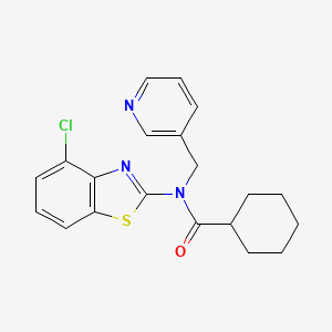 molecular formula C20H20ClN3OS B2679537 N-(4-chloro-1,3-benzothiazol-2-yl)-N-[(pyridin-3-yl)methyl]cyclohexanecarboxamide CAS No. 895016-28-1
