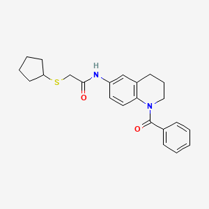 molecular formula C23H26N2O2S B2679581 N-(1-benzoyl-1,2,3,4-tetrahydroquinolin-6-yl)-2-(cyclopentylthio)acetamide CAS No. 1323793-43-6