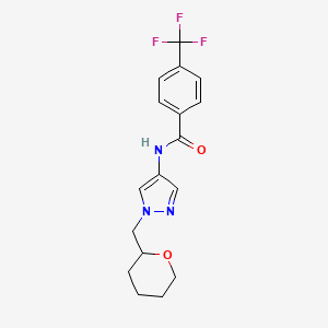 molecular formula C17H18F3N3O2 B2679596 N-{1-[(oxan-2-yl)methyl]-1H-pyrazol-4-yl}-4-(trifluoromethyl)benzamide CAS No. 2034556-82-4