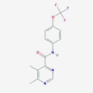 molecular formula C14H12F3N3O2 B2679599 5,6-Dimethyl-N-[4-(trifluoromethoxy)phenyl]pyrimidine-4-carboxamide CAS No. 2380171-81-1