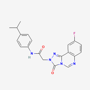 molecular formula C20H18FN5O2 B2679635 2-{9-fluoro-3-oxo-2H,3H-[1,2,4]triazolo[4,3-c]quinazolin-2-yl}-N-[4-(propan-2-yl)phenyl]acetamide CAS No. 1286724-61-5