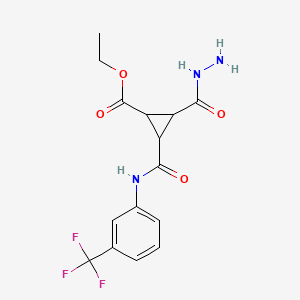 molecular formula C15H16F3N3O4 B2679678 Ethyl 2-(hydrazinocarbonyl)-3-{[3-(trifluoromethyl)anilino]carbonyl}cyclopropanecarboxylate CAS No. 318237-91-1