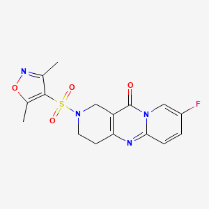 molecular formula C16H15FN4O4S B2679680 5-[(3,5-dimethyl-1,2-oxazol-4-yl)sulfonyl]-13-fluoro-1,5,9-triazatricyclo[8.4.0.03,8]tetradeca-3(8),9,11,13-tetraen-2-one CAS No. 2034368-38-0