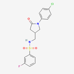 molecular formula C17H16ClFN2O3S B2679736 N-((1-(4-chlorophenyl)-5-oxopyrrolidin-3-yl)methyl)-3-fluorobenzenesulfonamide CAS No. 954633-97-7