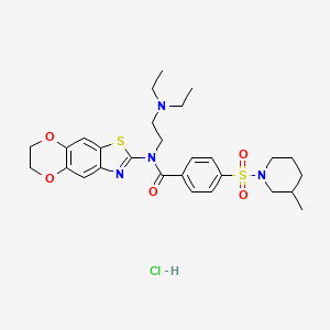 molecular formula C28H37ClN4O5S2 B2679810 N-[2-(diethylamino)ethyl]-N-(6,7-dihydro-[1,4]dioxino[2,3-f][1,3]benzothiazol-2-yl)-4-(3-methylpiperidin-1-yl)sulfonylbenzamide;hydrochloride CAS No. 1321743-49-0
