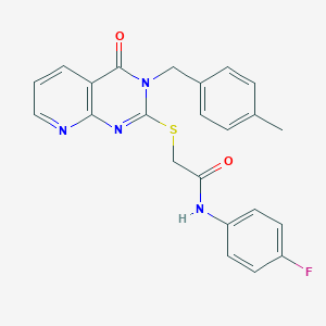 molecular formula C23H19FN4O2S B2679849 N-(4-fluorophenyl)-2-({3-[(4-methylphenyl)methyl]-4-oxo-3H,4H-pyrido[2,3-d]pyrimidin-2-yl}sulfanyl)acetamide CAS No. 902911-04-0