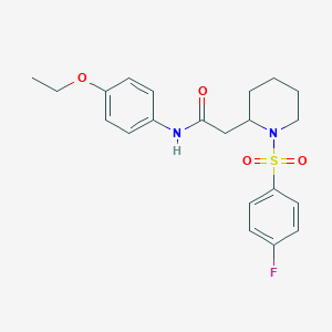 molecular formula C21H25FN2O4S B2679889 N-(4-ethoxyphenyl)-2-(1-((4-fluorophenyl)sulfonyl)piperidin-2-yl)acetamide CAS No. 1021041-32-6