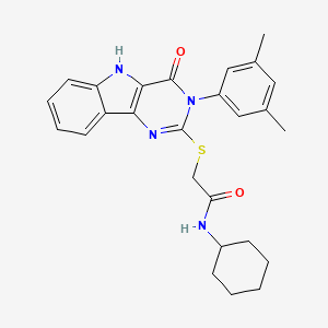 molecular formula C26H28N4O2S B2679999 N-cyclohexyl-2-((3-(3,5-dimethylphenyl)-4-oxo-4,5-dihydro-3H-pyrimido[5,4-b]indol-2-yl)thio)acetamide CAS No. 536705-58-5