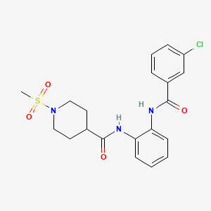 molecular formula C20H22ClN3O4S B2680034 N-(2-(3-chlorobenzamido)phenyl)-1-(methylsulfonyl)piperidine-4-carboxamide CAS No. 1203128-25-9