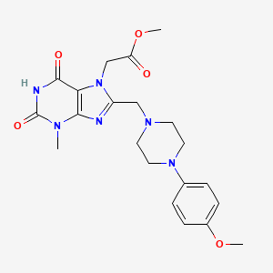 molecular formula C21H26N6O5 B2680035 methyl (8-{[4-(4-methoxyphenyl)piperazin-1-yl]methyl}-3-methyl-2,6-dioxo-1,2,3,6-tetrahydro-7H-purin-7-yl)acetate CAS No. 847409-38-5