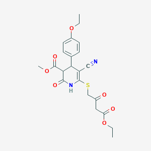 molecular formula C22H24N2O7S B2680061 Methyl 5-cyano-6-[(4-ethoxy-2,4-dioxobutyl)sulfanyl]-4-(4-ethoxyphenyl)-2-oxo-1,2,3,4-tetrahydropyridine-3-carboxylate CAS No. 683794-05-0