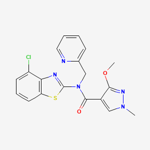molecular formula C19H16ClN5O2S B2680140 N-(4-chloro-1,3-benzothiazol-2-yl)-3-methoxy-1-methyl-N-[(pyridin-2-yl)methyl]-1H-pyrazole-4-carboxamide CAS No. 1172480-32-8