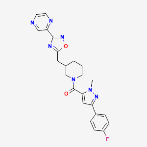 molecular formula C23H22FN7O2 B2680174 (3-(4-fluorophenyl)-1-methyl-1H-pyrazol-5-yl)(3-((3-(pyrazin-2-yl)-1,2,4-oxadiazol-5-yl)methyl)piperidin-1-yl)methanone CAS No. 1705256-09-2