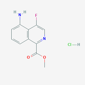 molecular formula C11H10ClFN2O2 B2680180 Methyl 5-amino-4-fluoroisoquinoline-1-carboxylate;hydrochloride CAS No. 2260937-01-5