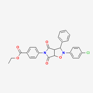 molecular formula C26H21ClN2O5 B2680188 ethyl 4-[2-(4-chlorophenyl)-4,6-dioxo-3-phenyl-hexahydro-2H-pyrrolo[3,4-d][1,2]oxazol-5-yl]benzoate CAS No. 1005094-01-8