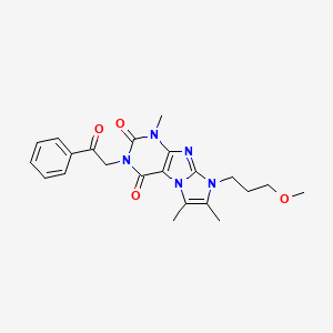 molecular formula C22H25N5O4 B2680190 8-(3-methoxypropyl)-1,6,7-trimethyl-3-(2-oxo-2-phenylethyl)-1H,2H,3H,4H,8H-imidazo[1,2-g]purine-2,4-dione CAS No. 876675-96-6