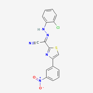 molecular formula C17H10ClN5O2S B2680192 (E)-N-(2-chlorophenyl)-4-(3-nitrophenyl)-1,3-thiazole-2-carbohydrazonoyl cyanide CAS No. 477190-06-0