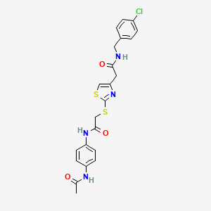 molecular formula C22H21ClN4O3S2 B2680211 N-(4-acetamidophenyl)-2-((4-(2-((4-chlorobenzyl)amino)-2-oxoethyl)thiazol-2-yl)thio)acetamide CAS No. 941997-35-9