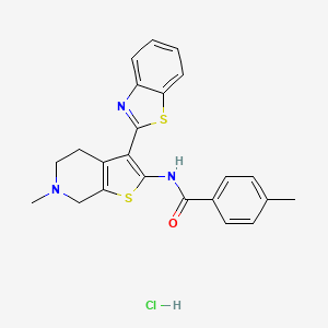 molecular formula C23H22ClN3OS2 B2680238 N-(3-(benzo[d]thiazol-2-yl)-6-methyl-4,5,6,7-tetrahydrothieno[2,3-c]pyridin-2-yl)-4-methylbenzamide hydrochloride CAS No. 1330374-41-8