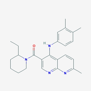 molecular formula C25H30N4O B2680277 N-(3,4-dimethylphenyl)-3-(2-ethylpiperidine-1-carbonyl)-7-methyl-1,8-naphthyridin-4-amine CAS No. 1251694-28-6