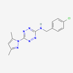 molecular formula C14H14ClN7 B2680319 N-[(4-chlorophenyl)methyl]-6-(3,5-dimethyl-1H-pyrazol-1-yl)-1,2,4,5-tetrazin-3-amine CAS No. 318239-48-4