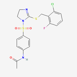 molecular formula C18H17ClFN3O3S2 B2680354 N-{4-[(2-{[(2-chloro-6-fluorophenyl)methyl]sulfanyl}-4,5-dihydro-1H-imidazol-1-yl)sulfonyl]phenyl}acetamide CAS No. 868217-61-2