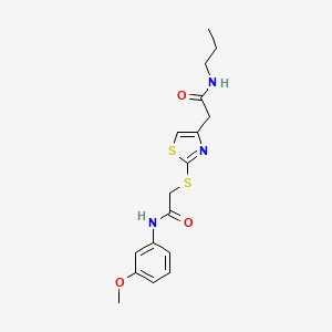 molecular formula C17H21N3O3S2 B2680387 N-(3-methoxyphenyl)-2-((4-(2-oxo-2-(propylamino)ethyl)thiazol-2-yl)thio)acetamide CAS No. 941997-71-3