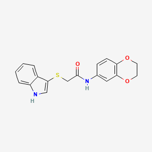 molecular formula C18H16N2O3S B2680428 N-(2,3-dihydro-1,4-benzodioxin-6-yl)-2-(1H-indol-3-ylsulfanyl)acetamide CAS No. 450351-87-8