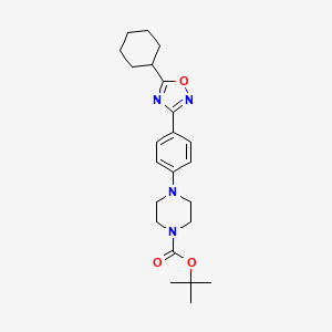molecular formula C23H32N4O3 B2680477 Tert-butyl 4-[4-(5-cyclohexyl-1,2,4-oxadiazol-3-yl)phenyl]piperazine-1-carboxylate CAS No. 1272756-48-5