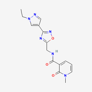 molecular formula C15H16N6O3 B2680516 N-((3-(1-ethyl-1H-pyrazol-4-yl)-1,2,4-oxadiazol-5-yl)methyl)-1-methyl-2-oxo-1,2-dihydropyridine-3-carboxamide CAS No. 2034515-26-7