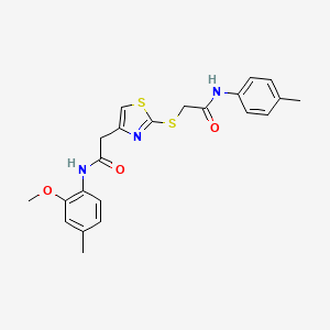 molecular formula C22H23N3O3S2 B2680571 N-(2-methoxy-4-methylphenyl)-2-(2-((2-oxo-2-(p-tolylamino)ethyl)thio)thiazol-4-yl)acetamide CAS No. 941981-18-6