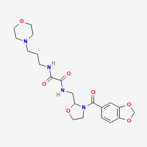 molecular formula C21H28N4O7 B2680636 N-{[3-(2H-1,3-benzodioxole-5-carbonyl)-1,3-oxazolidin-2-yl]methyl}-N'-[3-(morpholin-4-yl)propyl]ethanediamide CAS No. 874805-48-8