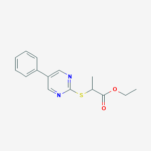 molecular formula C15H16N2O2S B2680651 Ethyl 2-[(5-phenyl-2-pyrimidinyl)sulfanyl]propanoate CAS No. 344282-06-0