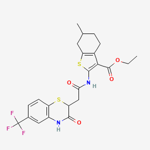 molecular formula C23H23F3N2O4S2 B2680654 ethyl 6-methyl-2-{2-[3-oxo-6-(trifluoromethyl)-3,4-dihydro-2H-1,4-benzothiazin-2-yl]acetamido}-4,5,6,7-tetrahydro-1-benzothiophene-3-carboxylate CAS No. 685130-41-0